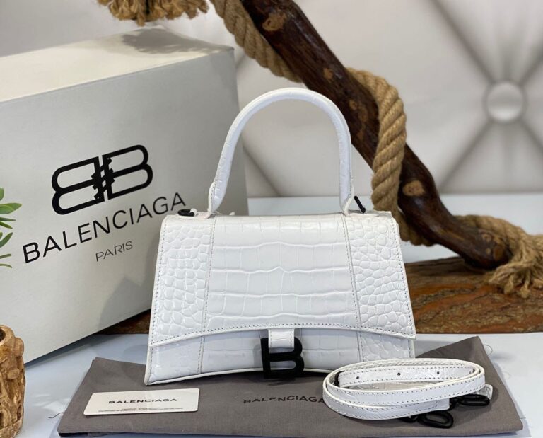 balenciaga canta hourglass kucuk boy beyaz croco siyah 23x15x10 cm