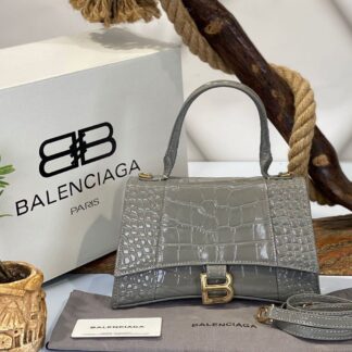 balenciaga canta hourglass kucuk boy gri crocco gold  23x15x10 cm