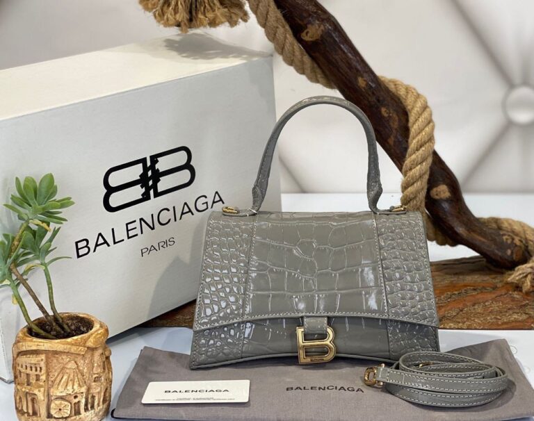 balenciaga canta hourglass kucuk boy gri crocco gold  23x15x10 cm
