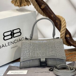 balenciaga canta hourglass kucuk boy gri croco siyah 23x15x10 cm
