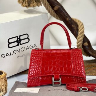 balenciaga canta hourglass kucuk boy kirmizi croco silver  23x15x10 cm