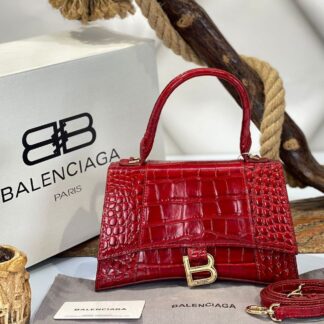 balenciaga canta hourglass kucuk boy kirmizi pembe crocco gold  23x15x10 cm