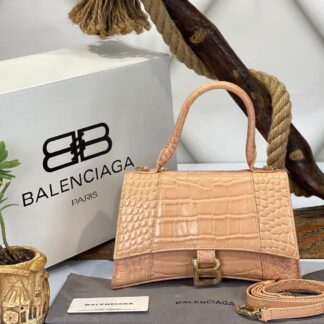 balenciaga canta hourglass kucuk boy pudra pembe crocco gold  23x15x10 cm