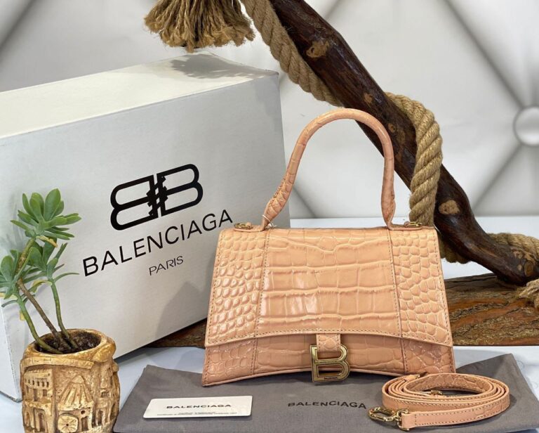 balenciaga canta hourglass kucuk boy pudra pembe crocco gold  23x15x10 cm