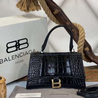 balenciaga canta hourglass kucuk boy siyah crocco gold  23x15x10 cm