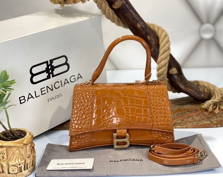 balenciaga canta hourglass kucuk boy taba crocco gold  23x15x10 cm