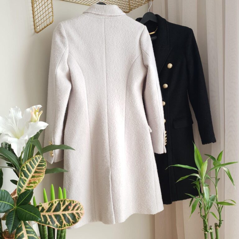 balmain kaban palto krem yuzde 70 pamuk 27 polyester 3 likra