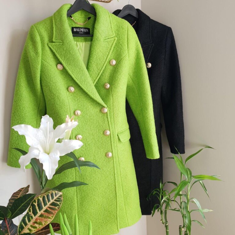 balmain kaban palto yesil yuzde 70 pamuk 27 polyester 3 likra