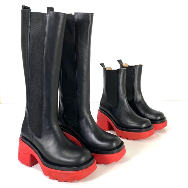 bottega veneta bot flash chelsea siyah kirmizi hakiki deri 9.5 cm