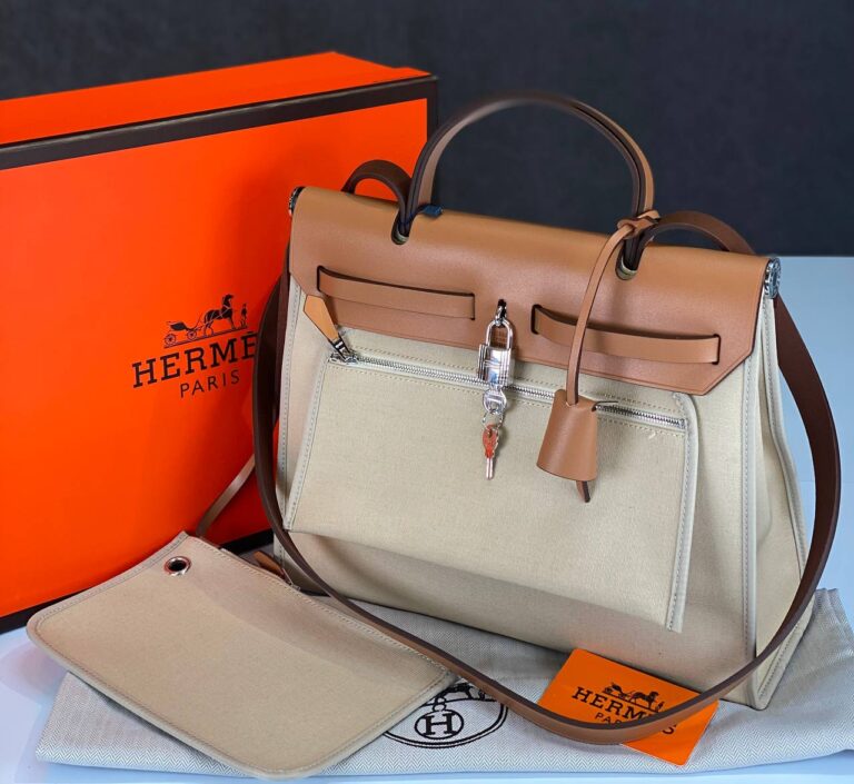 hermes canta kumas deri karisimli bej taba hakiki deri 36x28 cm