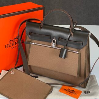 hermes canta kumas deri karisimli kahve hakiki deri 36x28 cm