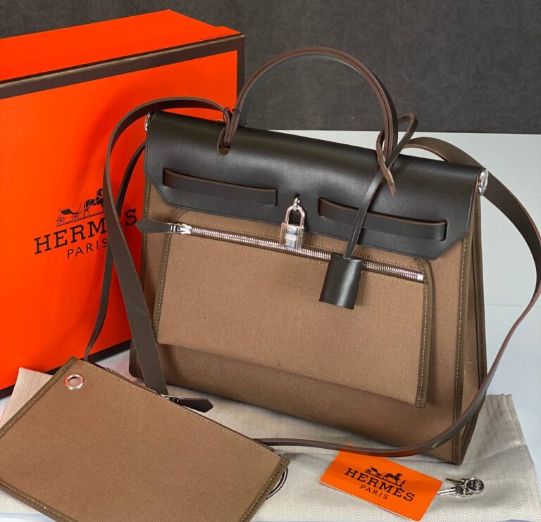 hermes canta kumas deri karisimli kahve hakiki deri 36x28 cm