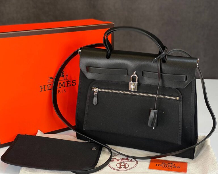 hermes canta kumas deri karisimli siyah hakiki deri 36x28 cm