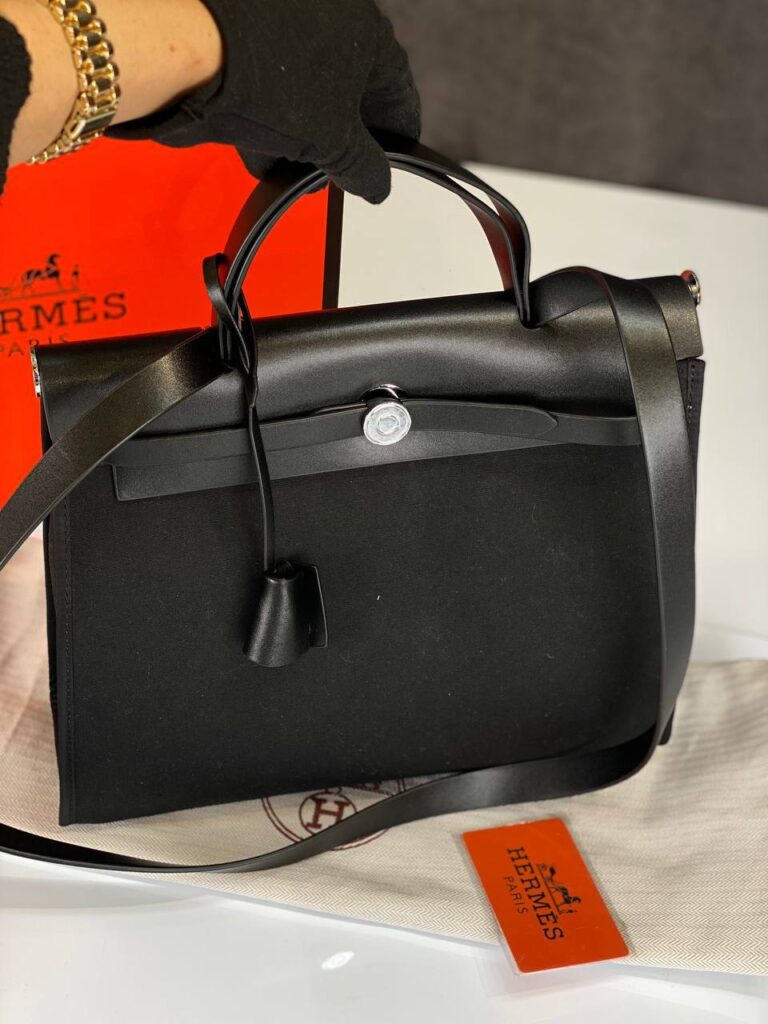 hermes canta kumas deri karisimli siyah hakiki deri 36x28 cm