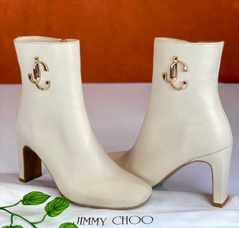 jimmy choo bot hakiki deri krem 8 cm topuk