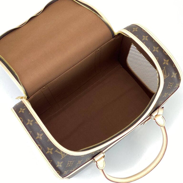 louis vuitton canta dog carrier kedi kopek icin kahve monogram 40x30x22 cm