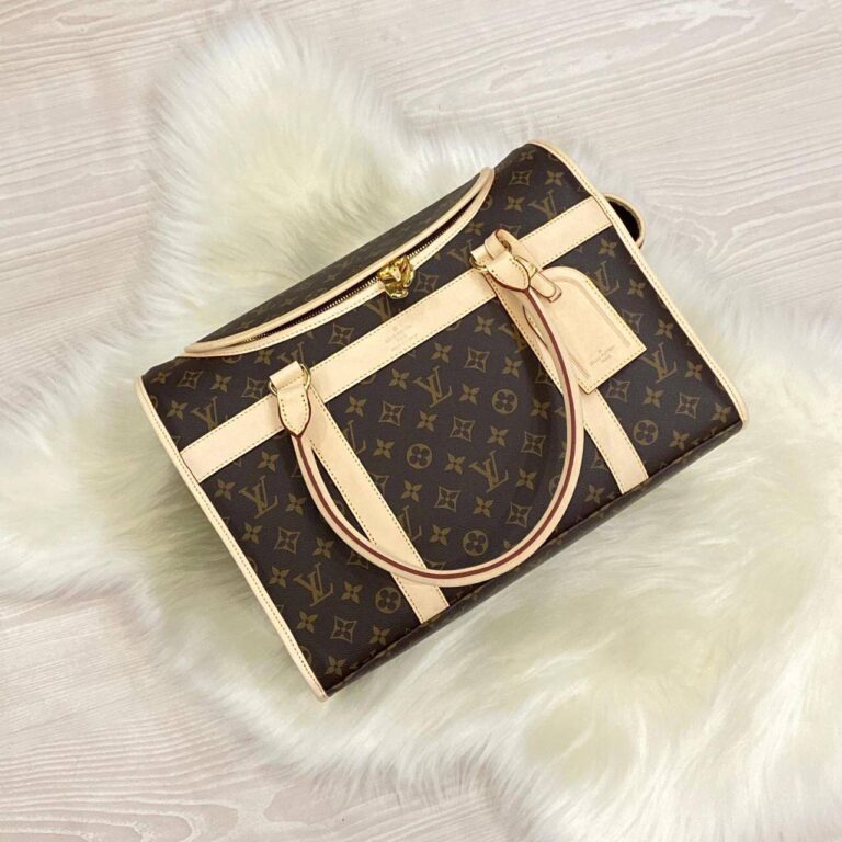louis vuitton canta dog carrier kedi kopek icin kahve monogram 40x30x22 cm