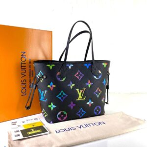 louis vuitton canta neverfull mm siyah oversize rengarenk logo orta boy 31x28x17 cm