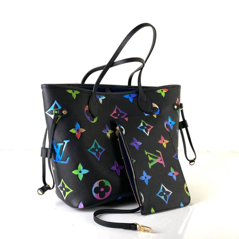 louis vuitton canta neverfull mm siyah oversize rengarenk logo orta boy 31x28x17 cm