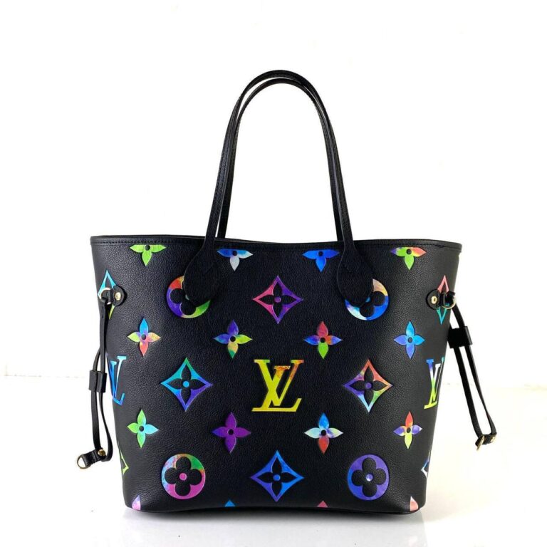 louis vuitton canta neverfull mm siyah oversize rengarenk logo orta boy 31x28x17 cm