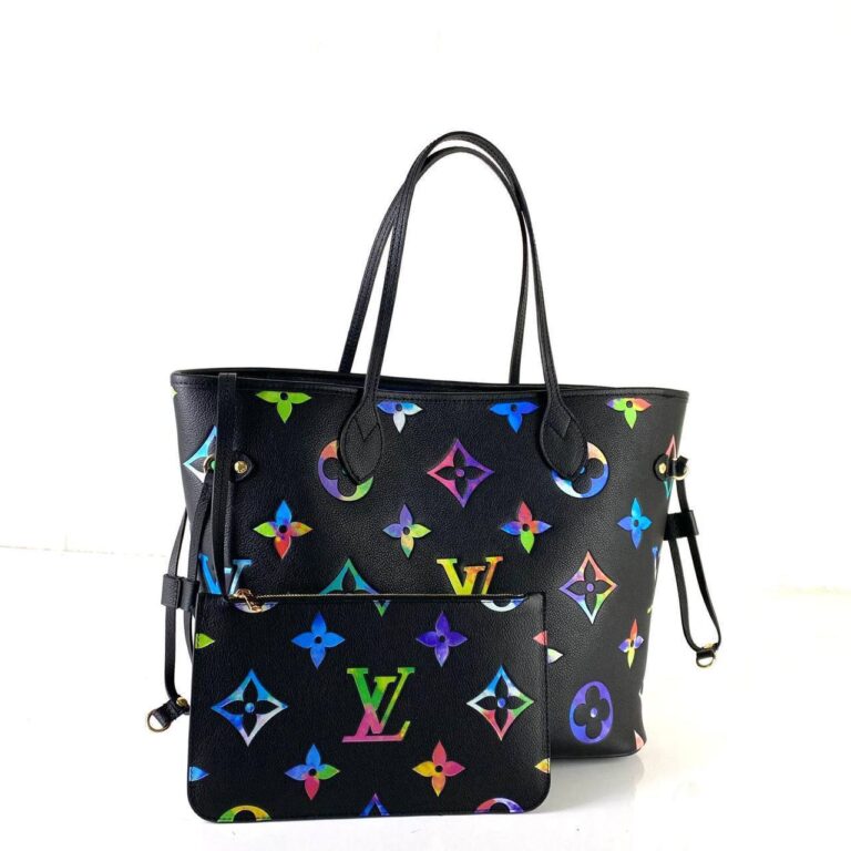 louis vuitton canta neverfull mm siyah oversize rengarenk logo orta boy 31x28x17 cm