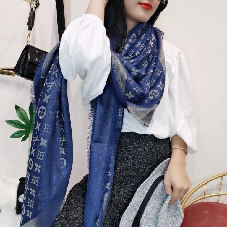 louis vuitton sal esarp ipek kasmir yuksek kalite lacivert simli 140x140 cm