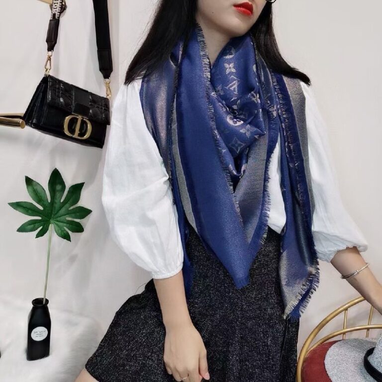 louis vuitton sal esarp ipek kasmir yuksek kalite lacivert simli 140x140 cm