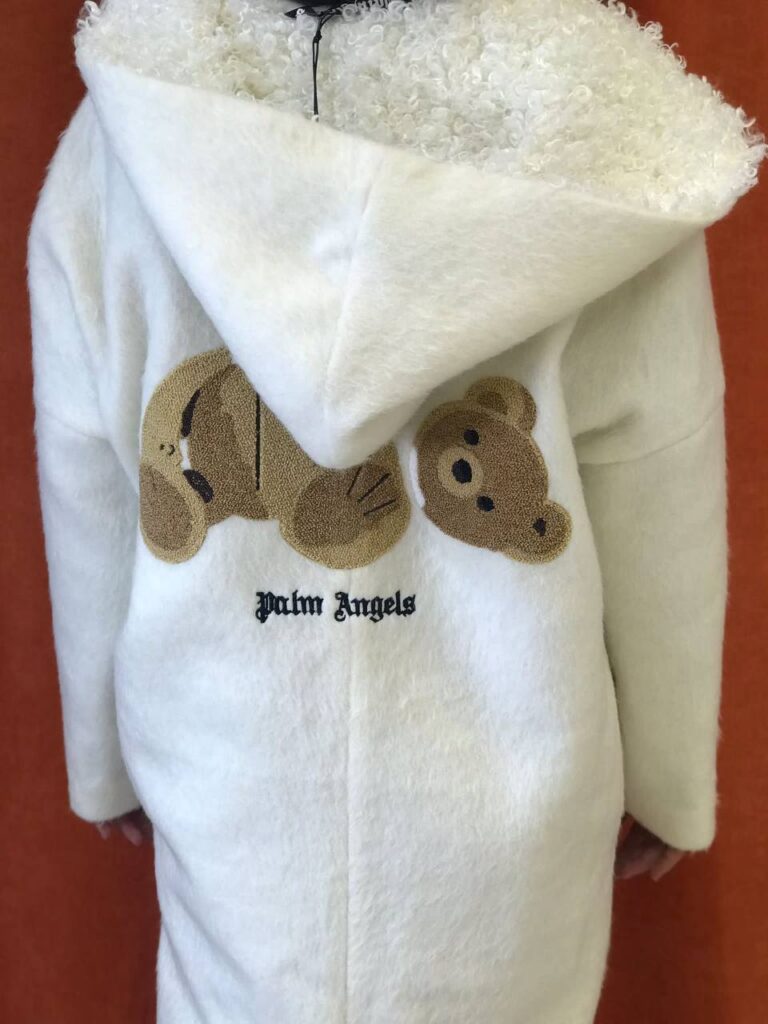 palm angels kaban palto kapusonlu ayicik detayli uzun ithal kumas