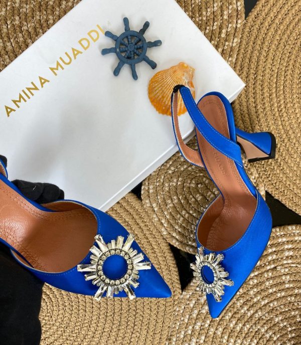 amina muaddi ayakkabi saten saks mavi pumps 12 cm