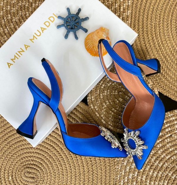 amina muaddi ayakkabi saten saks mavi pumps 12 cm