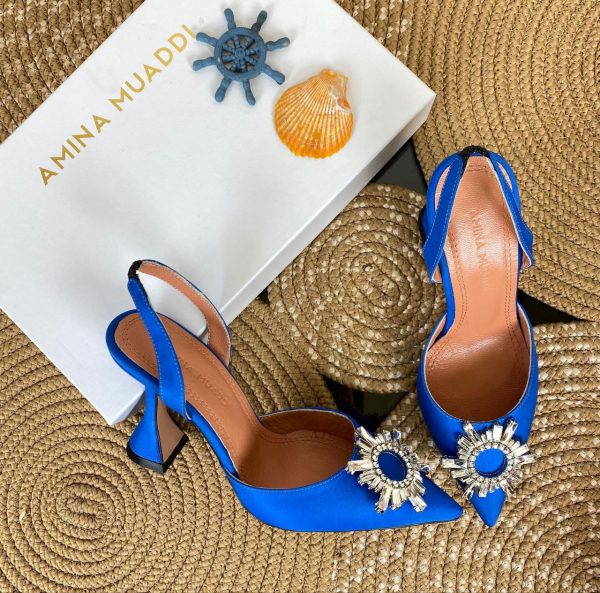 amina muaddi ayakkabi saten saks mavi pumps 12 cm