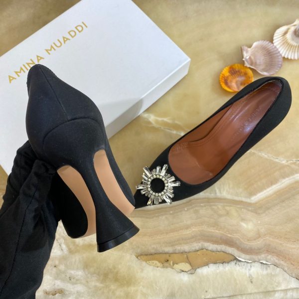 amina muaddi ayakkabi saten siyah pumps 12 cm topuklu