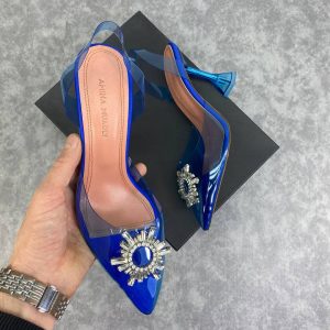 amina muaddi ayakkabi seffaf mavi pumps 12 cm