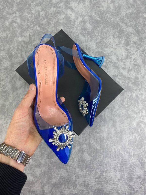 amina muaddi ayakkabi seffaf mavi pumps 12 cm