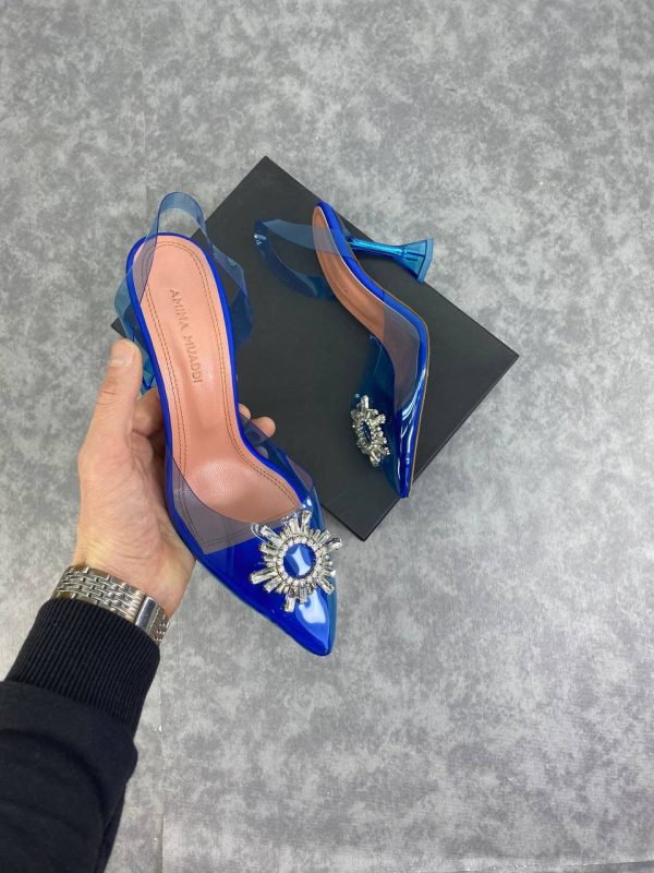 amina muaddi ayakkabi seffaf mavi pumps 12 cm
