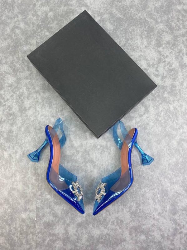amina muaddi ayakkabi seffaf mavi pumps 12 cm
