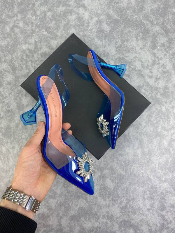 amina muaddi ayakkabi seffaf mavi pumps 12 cm