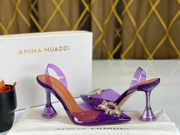 amina muaddi ayakkabi seffaf mor 12 cm