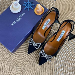 aquazzura firenze ayakkabi siyah suet 7 cm topuklu