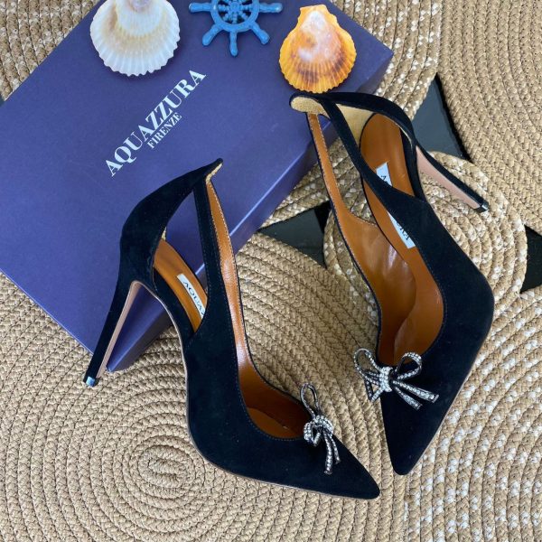 aquazzura firenze ayakkabi siyah suet 7 cm topuklu