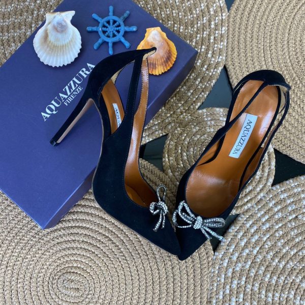 aquazzura firenze ayakkabi siyah suet 7 cm topuklu