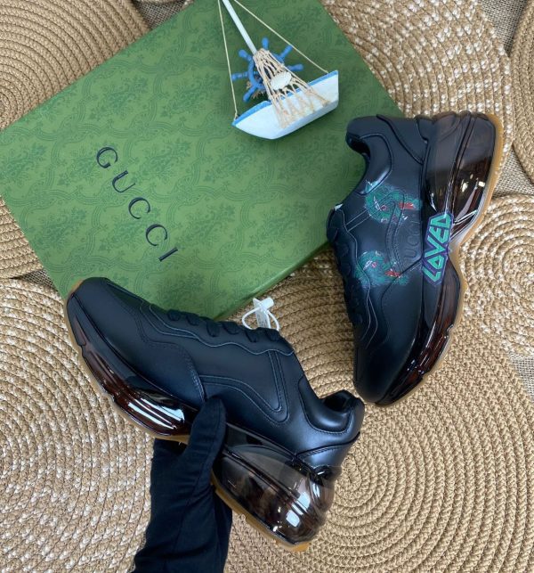 gucci ayakkabi siyah sneaker rhyton seffaf taban