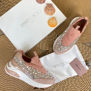 jimmy choo ayakkabi sneaker ayakkabi tasli pembe