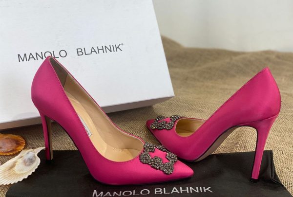 manolo blahnik ayakkabi pembe saten pumps 12 cm