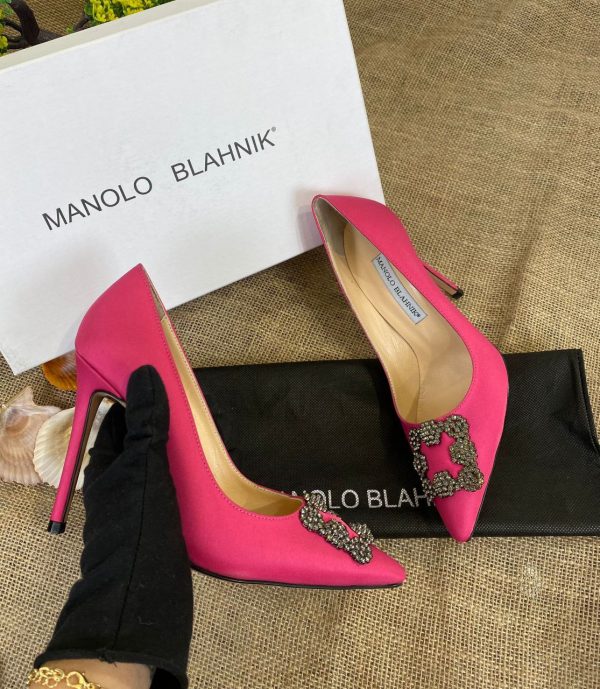 manolo blahnik ayakkabi pembe saten pumps 12 cm