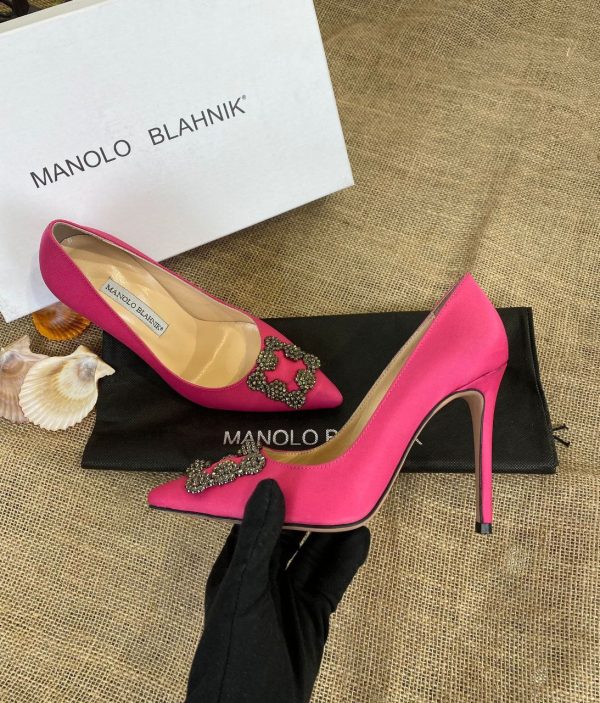 manolo blahnik ayakkabi pembe saten pumps 12 cm