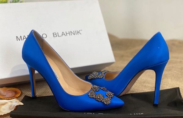 manolo blahnik ayakkabi saks mavi saten pumps 12 cm