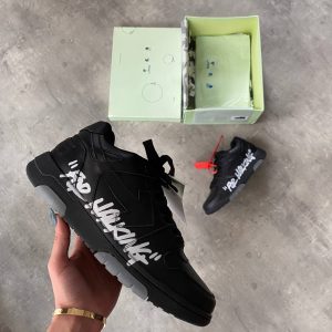 off white ayakkabi erkek sneakers siyah hakiki deri