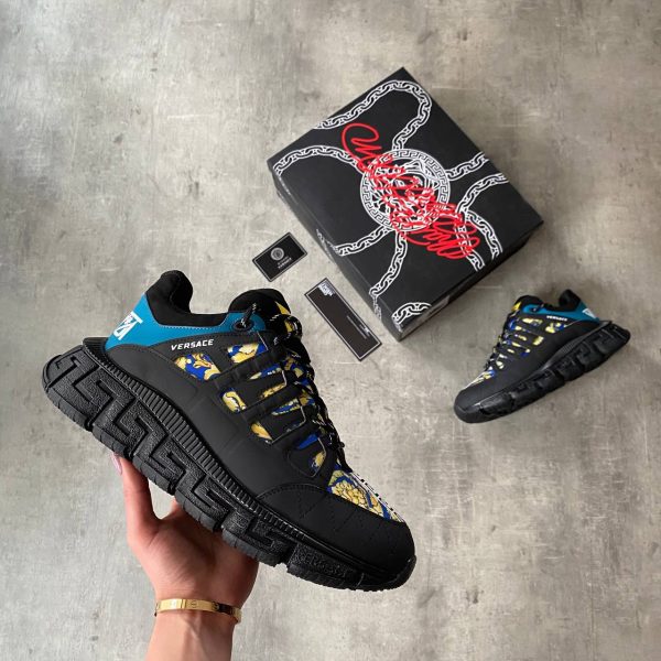 versace ayakkabi erkek sneakers siyah mavi sari