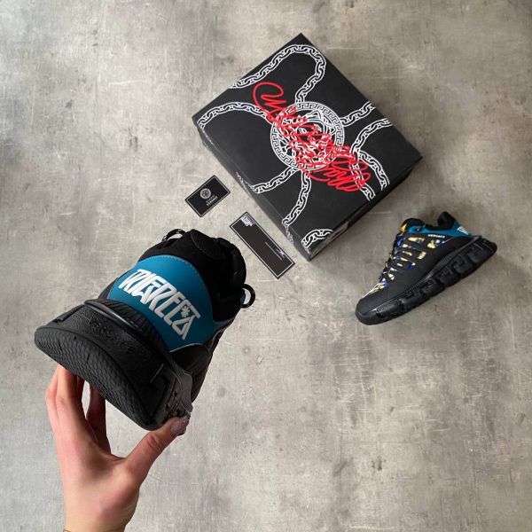 versace ayakkabi erkek sneakers siyah mavi sari